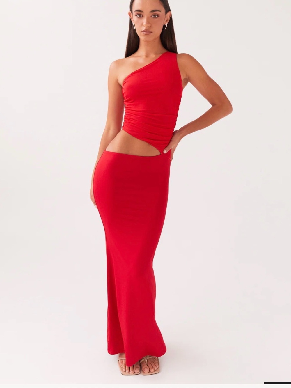 Peppermayo Red One-Shoulder Cutout Maxi Dress